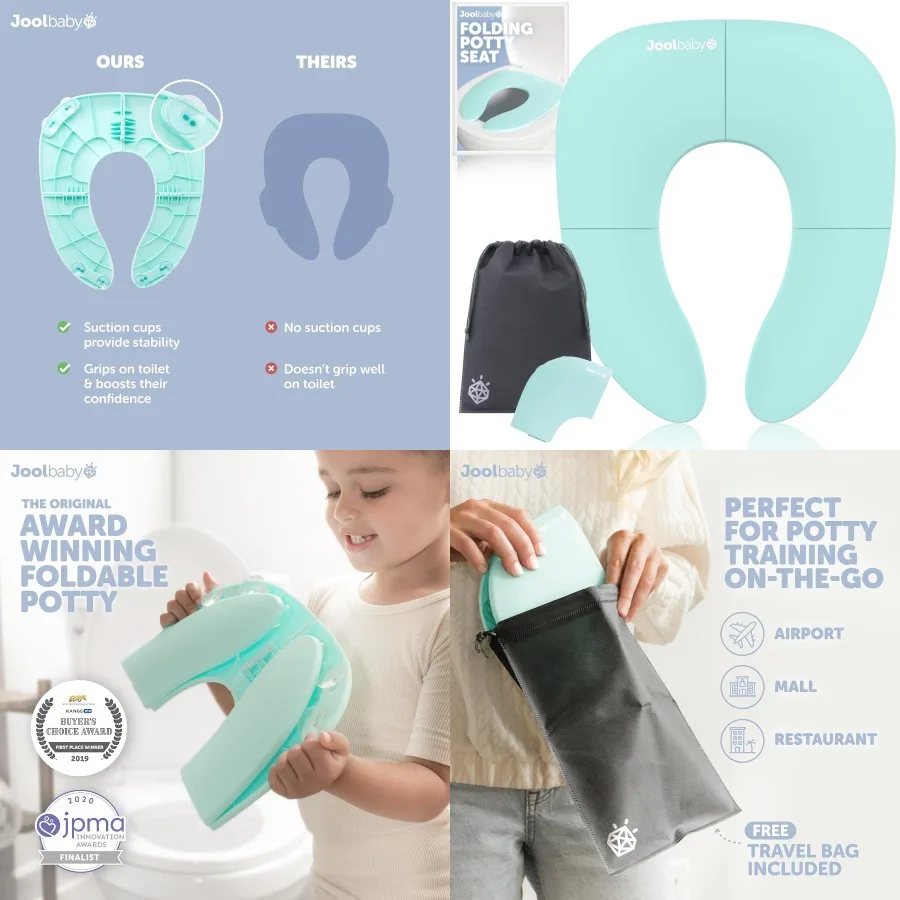 

Folding Travel Potty Training Seat for Toddlers Designed for Round and Oval Toilets with NonSlip Suction Cups Includes Convenie