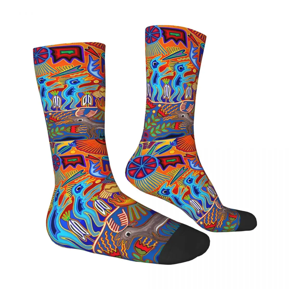 Calzini da uomo divertenti sciamano Del Sol Hunter Vintage Harajuku Huichol Art Street Style Seamless Pattern Crew Crazy Sock Gift stampato