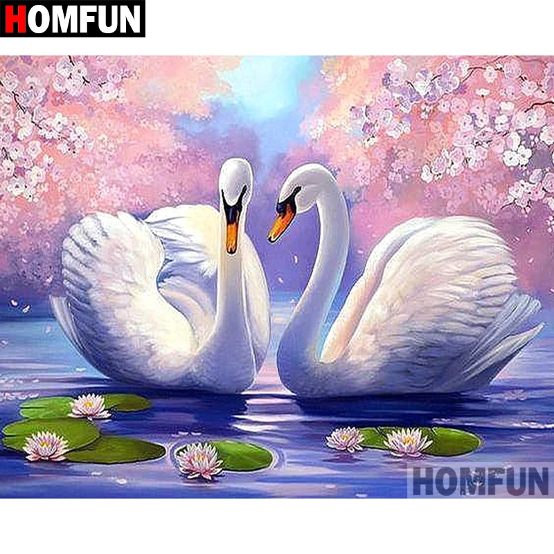 

HOMFUN 5D DIY Diamond Painting Full Square/Round Drill "White Swan" 3D Embroidery Cross Stitch gift Home Decor A02007