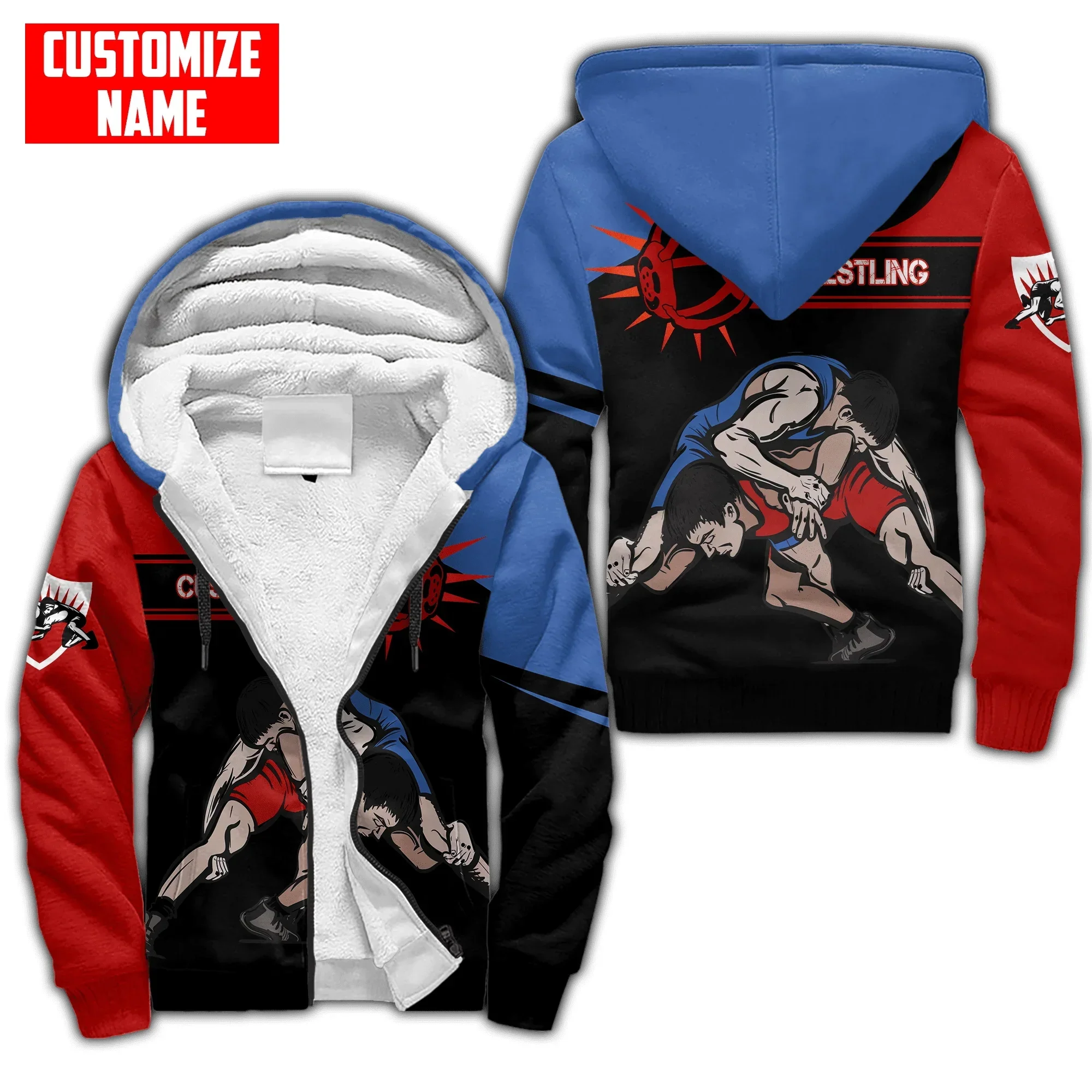 

Fashion Custom Name Wrestling&Jiu Jitsu 3D Printed Men's Fleece Zipper Hoodie Unisex Winter Warm Thickened Zipper Jacket