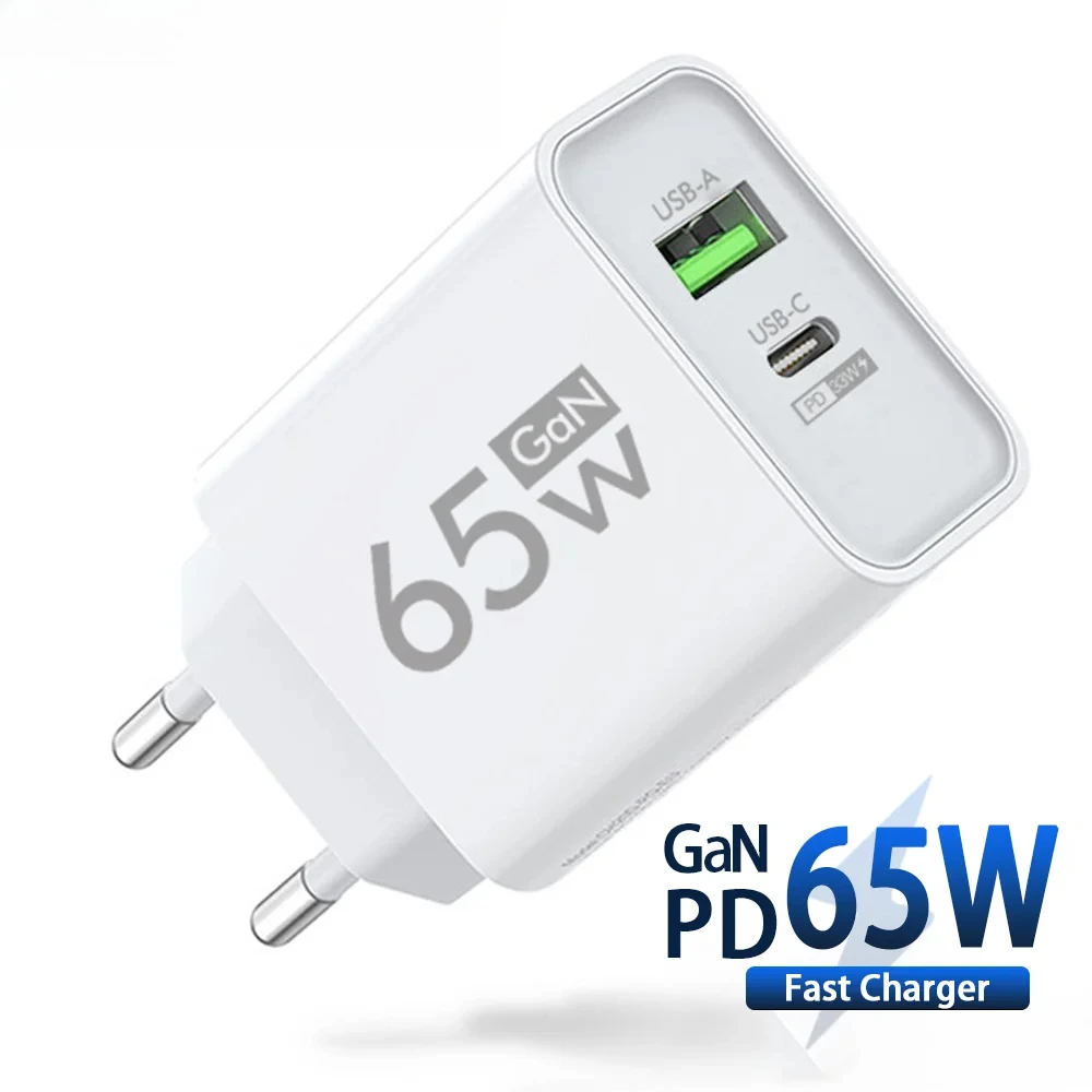 65W GaN USB C Charger Fast Charger QC 3.0 Type C PD Mobile Phone Quick Charging Adapter for iPhone Samsung Xiaomi Wall Charger