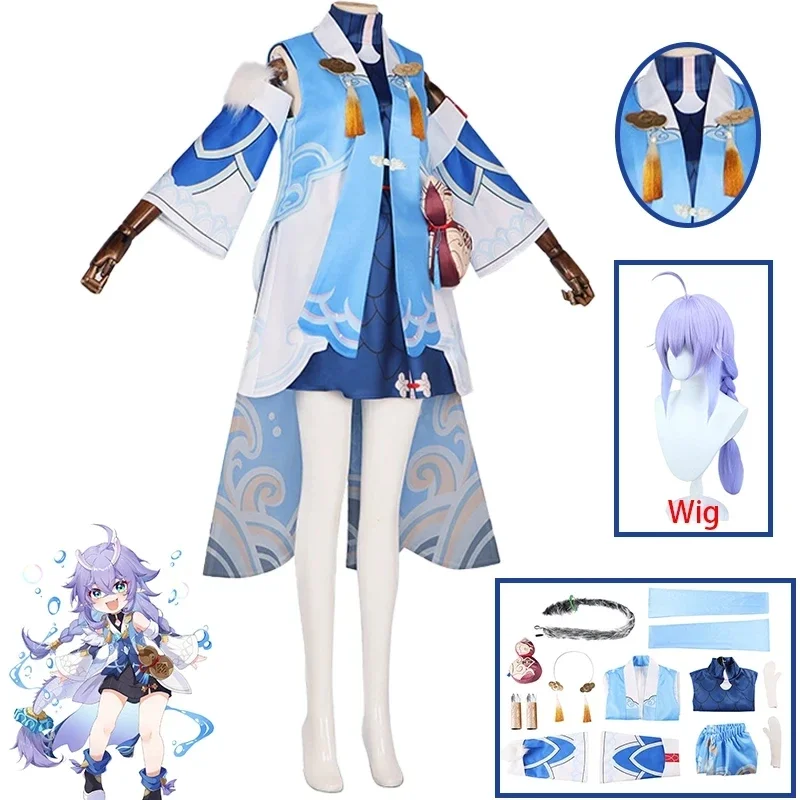 Disfraz de juego Honkai Star Rail Bailu, conjunto completo con telas texturizadas, accesorios, peluca de Cosplay, Outfi