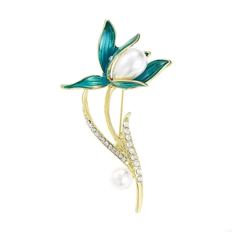 Stylish White Tulips Brooch Magnolias Flower Pin for Women Portable Accessory for Coats Backpacks Hats and More C71A