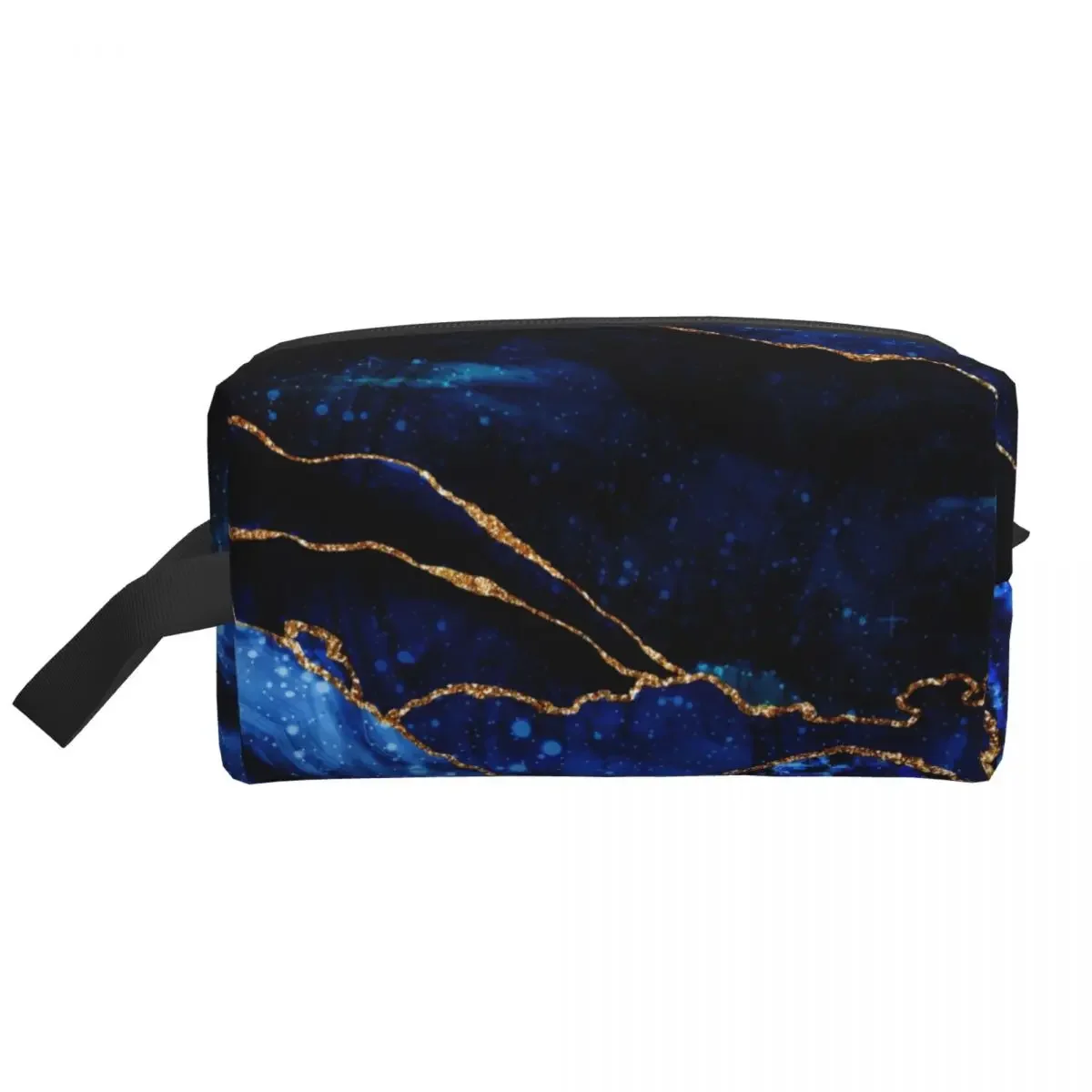 Elegant Blue And Gold Gemstone Travel Cosmetic Bag Marble Geometric Teal Toiletry Makeup Organizer Beauty Storage Dopp Kit