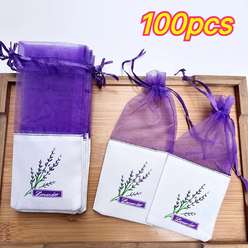 100pcs/ Lace Linen Sachet, Empty Bag Purple Strap Mesh Bag Suitable for Living Room, Study, Aromatherapy Bags