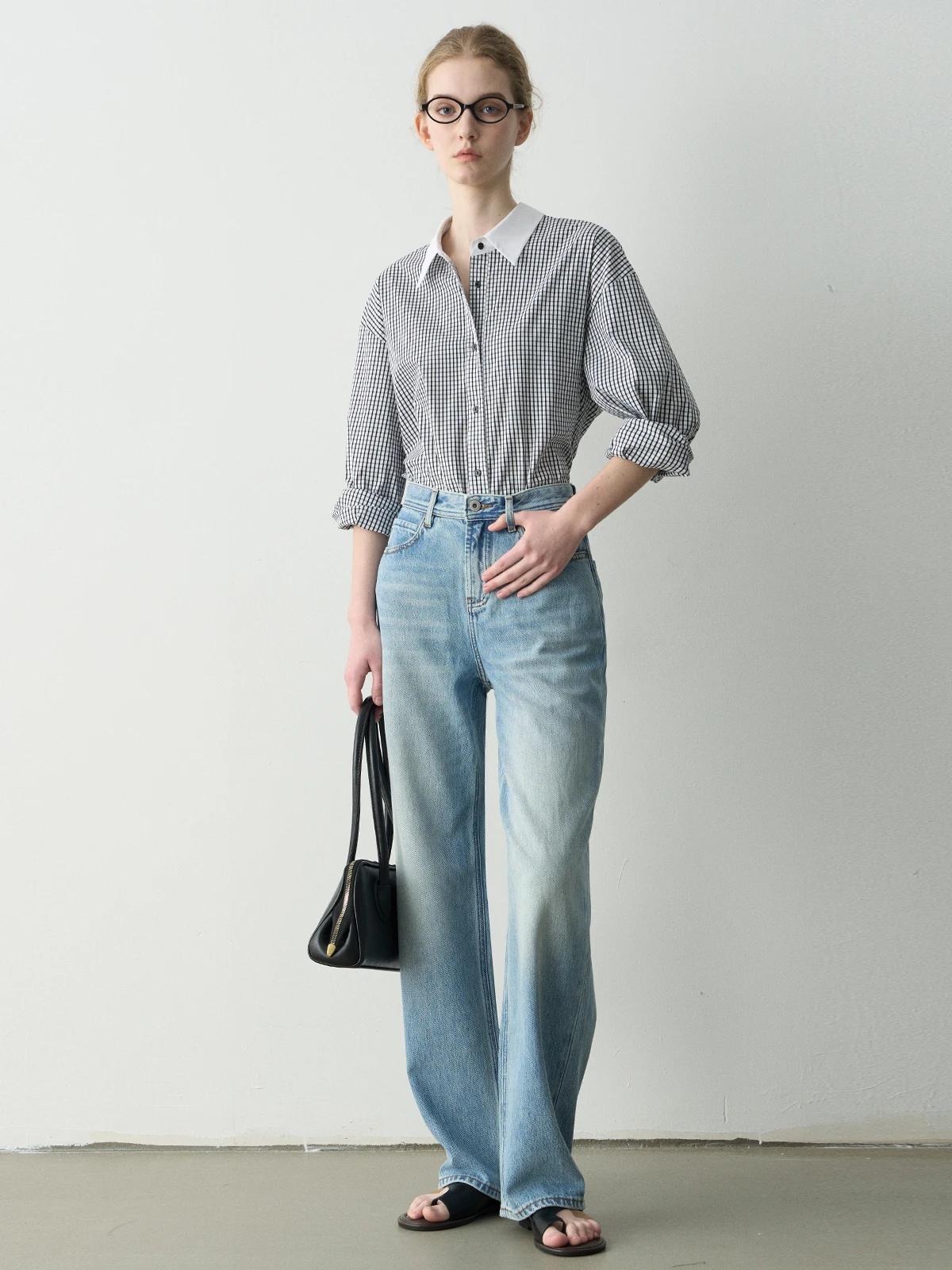 

Прямые синие джинсы с высокой талией the Elves Crt Blue Series, джинсовые брюки с завышенной талией, весна 2024, женские модные длинные брюки