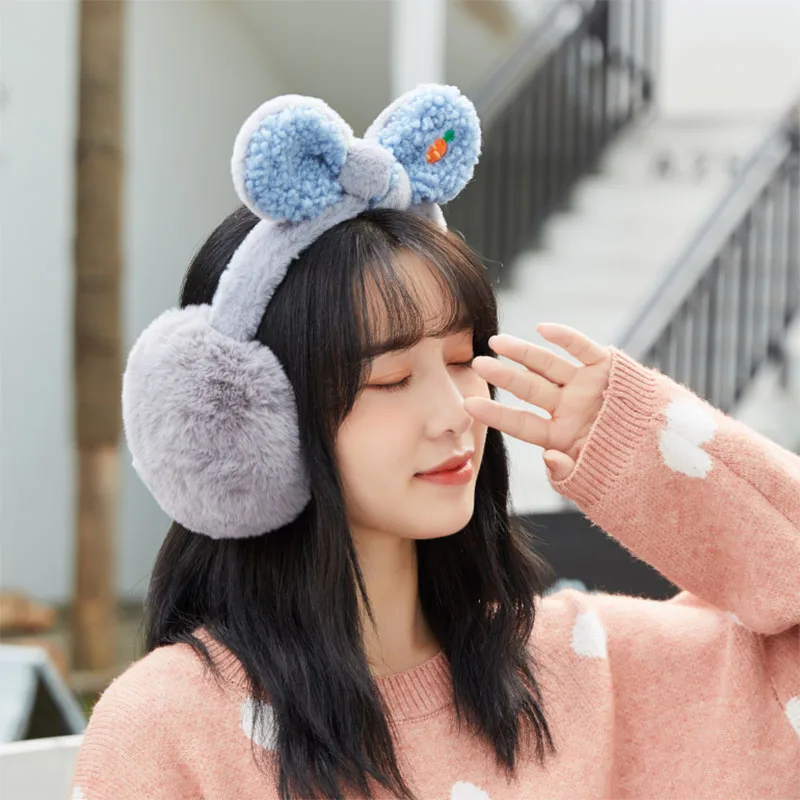 Autumn Winter Earmuffs Women Rabbit Ears Kawaii Girls Casual Soft Cozy Plush Furry Ulzzang Students Ins Outdoor Ear Cover New