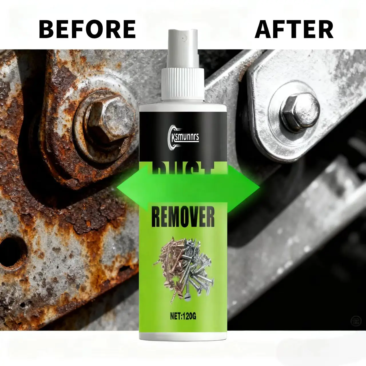 Ksmunns 120g Rust Remover Spray – Fast Metal Rust Removal, Restores Shine to Screws & Hardware, Easy to Use, Multi-Purpose Metal