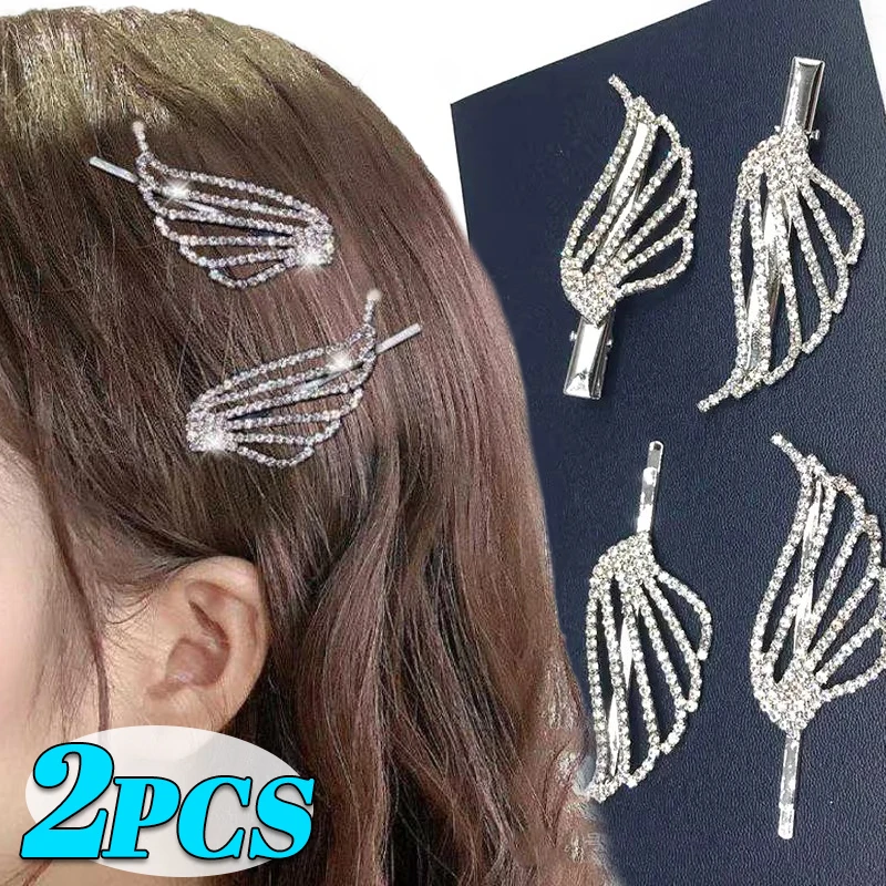 

Новые корейские блестящие заколки для волос с крыльями ангела и стразами, металлические серебристые заколки для женщин, милые украшения для волос, подарки