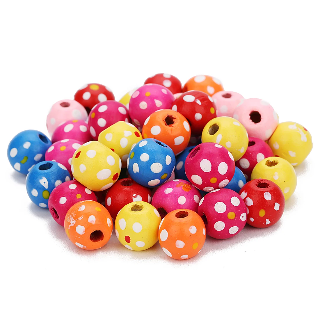 100pcs Color Round Wood Beads Printed Dots Round Balls Loose Spacer Wooden Beads For Jewelry Making DIY Bracelet Accessories