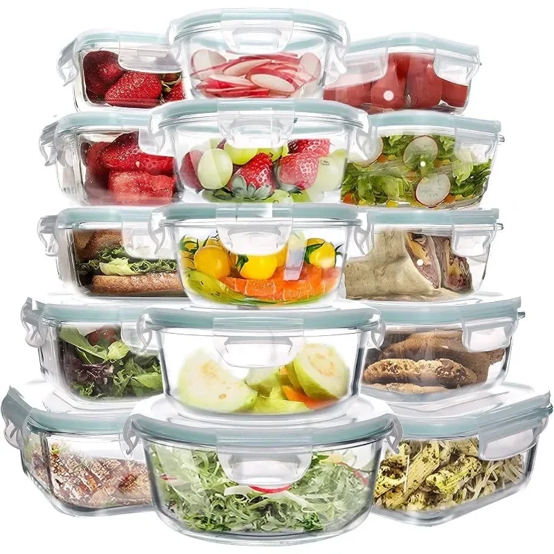 

15 Packs Glass Food Storage Container,Square Meal Prep Containers,Round Glass Lunch Box