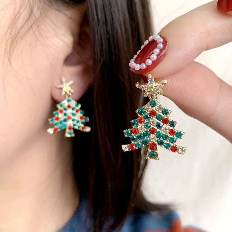 2023 New Sparkling Christmas Tree Earrings for Women Exquisite Multicolor Zircon Dangle Earrings Holiday Jewelry Girlfriend Gift