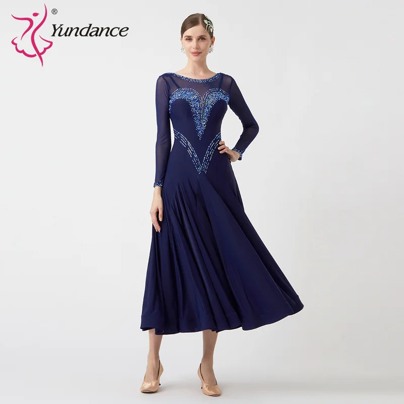 M-23058 New Women Modern Dance Rhinestone Color Diversity Dress Ballroom National Standard Waltz Competition Performance