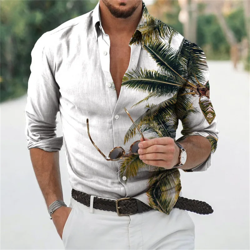 

Men's Casual Retro Digital Print Long Sleeve Shirt Autumn Season Thickened Fleece Special Wide Fit Nine Points Sleeve