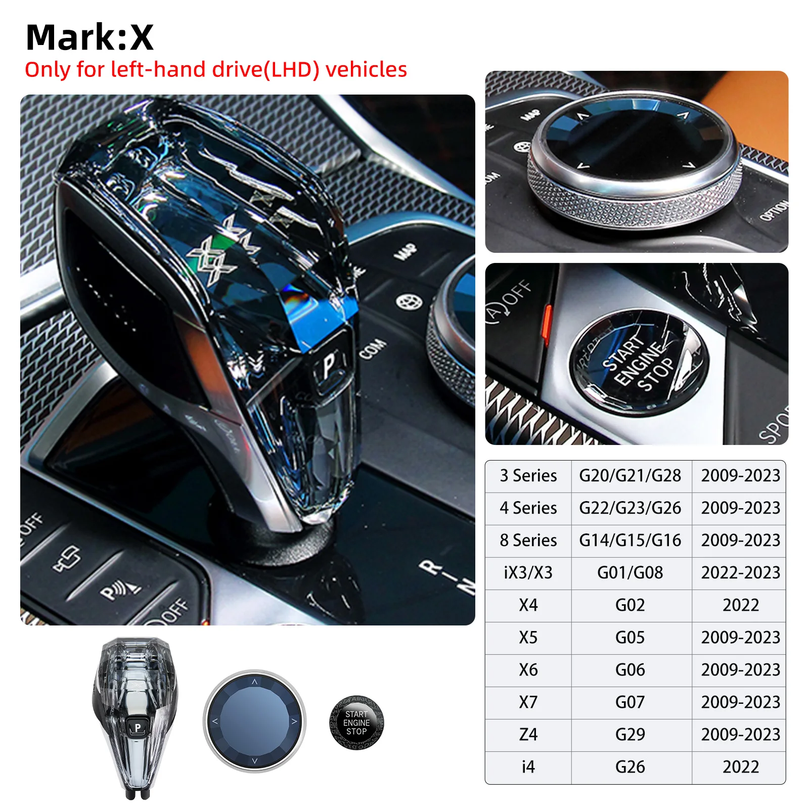 3Pcs/Set Crystal Gear Shift Knob Handles Gearbox Lever Stick Head Multiple LOGOS Mark For BMW 3 5 Series X3 X5 X6 F44 G20 G30