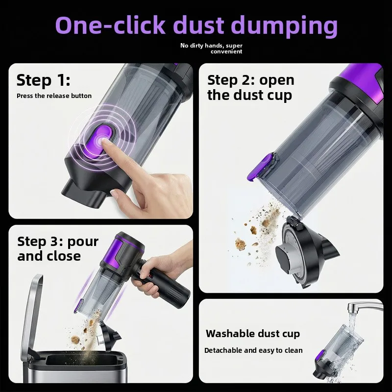Car Handheld Wireless Vacuum Cleaner: New Wash-Blow 2-in-1, High Suction & Air Extraction, Pet Hair Removal, Home-Car Universal