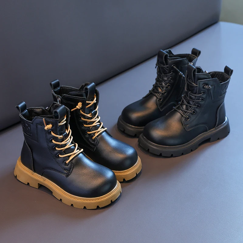 Little Girls Leather Ankle Boots 2026 New Autumn Winter Kids Breathable Lining School Boots Non-slip Simple Outdoor Riding Boots