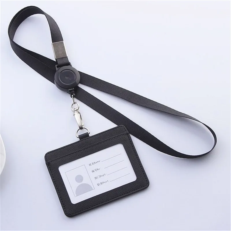 Retractable Lanyard Card Holder PU Badges Set Stationery ID Card Holder with Lanyard Badge Holder Business Name Tag Accessories