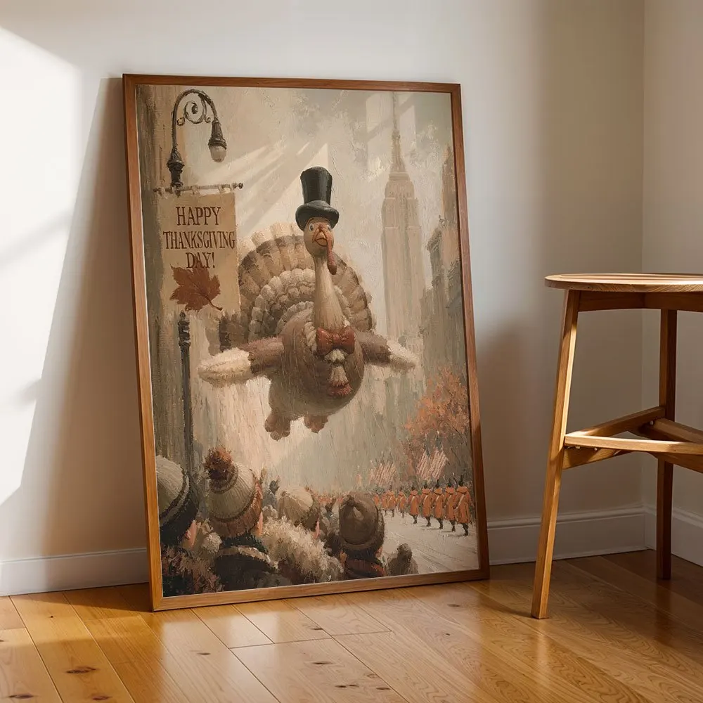 Vintage Thanksgiving Turkey Parade Canvas Poster Wall Art,2D Print Wall Decor,Festival Home Gift