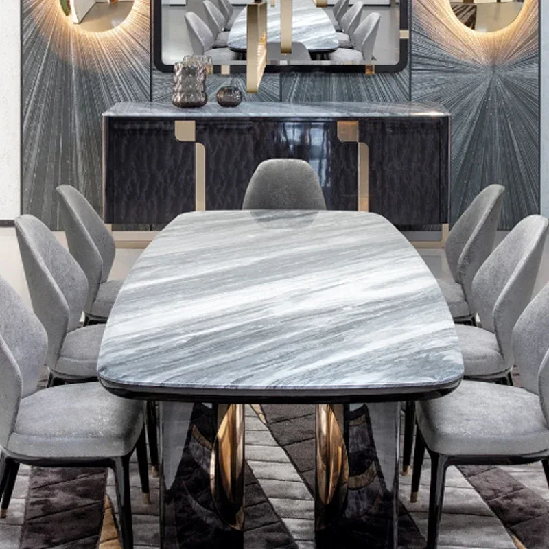 Light luxury marble rectangular dining table and chair combination home high-end Italian rock plate dining table