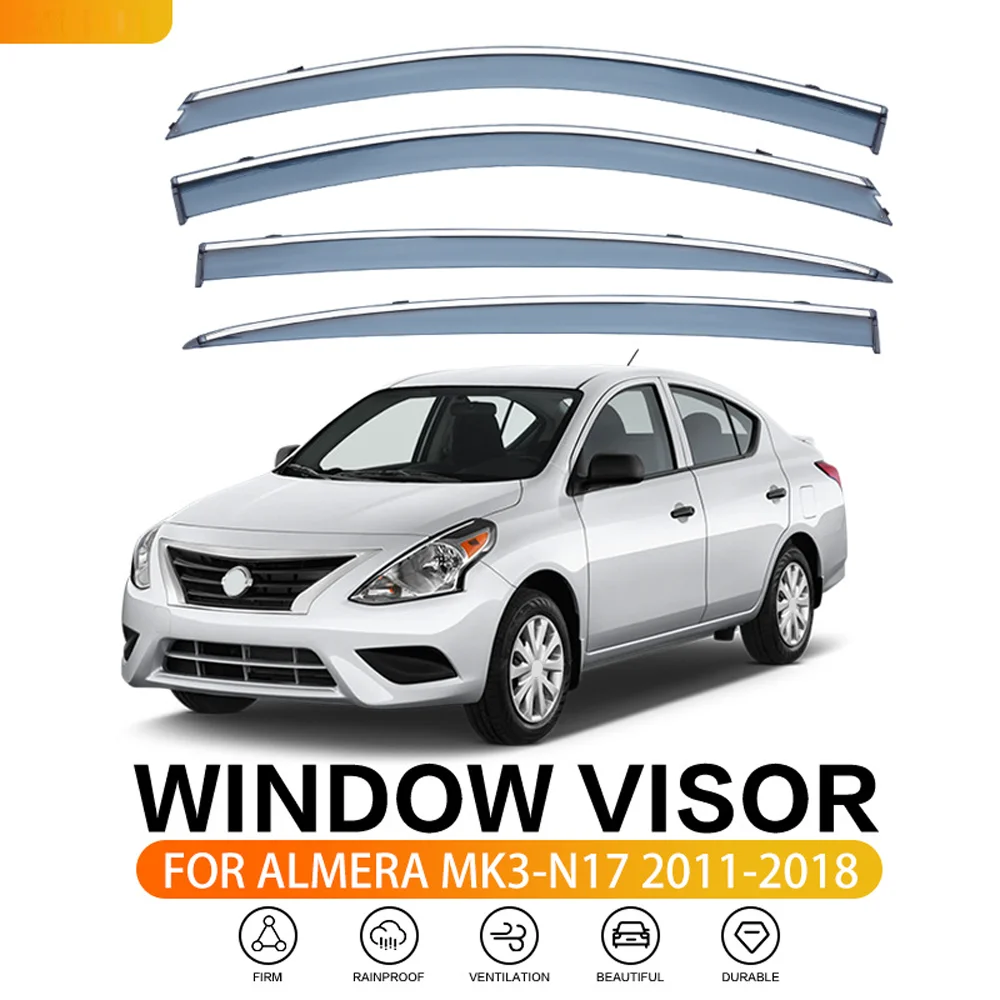 

Chrome Strips Rain Guards for NISSAN Latio/Almera N17 2011-2019 Window Visor Wind Deflectors Door Visor Vent Shades