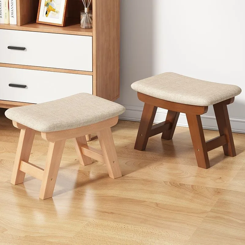 Solid Wood Fabric Small Stool Small Apartment Shoe Changing Stool Living Room Modern and Simple