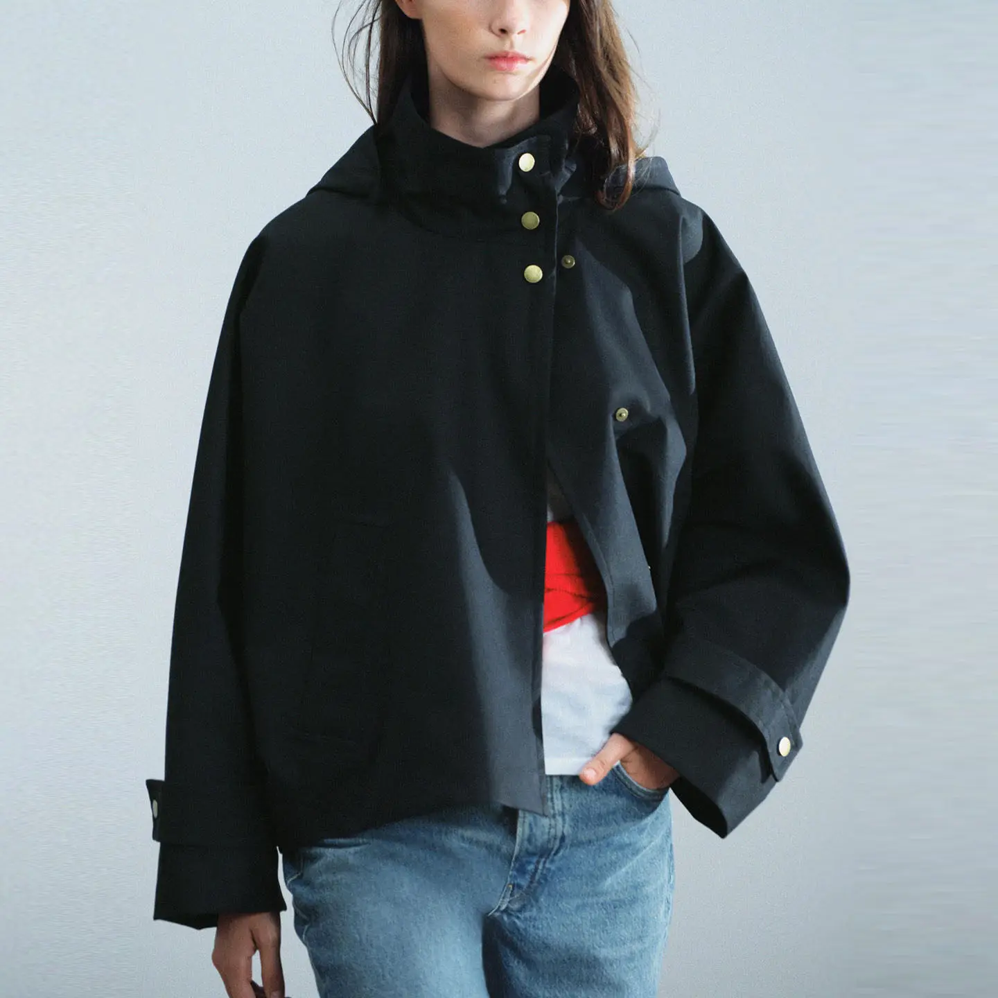 Fashionable Long Sleeve Stand Collar Button up Hooded Jacket Women's Casual Style Loose Fit Outerwear Autumn Collection