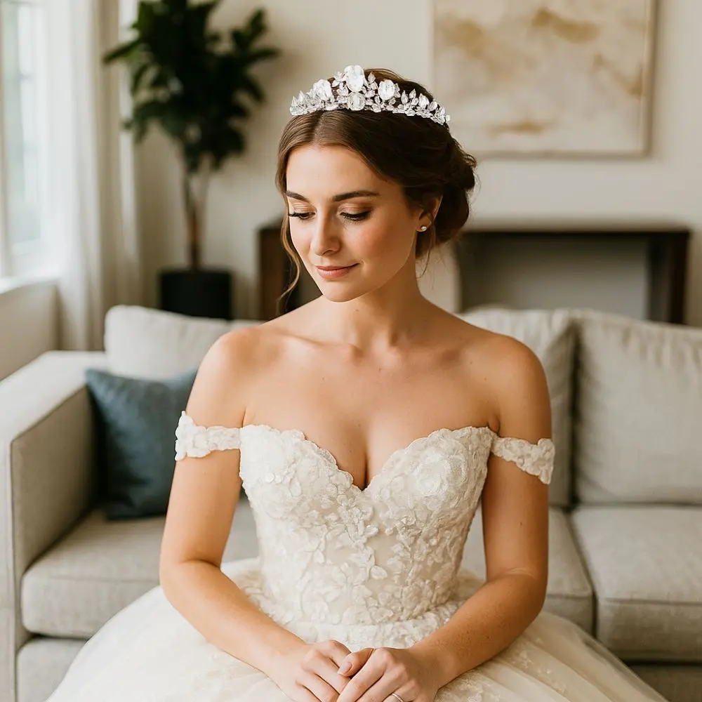 زخرفة الشعر الفاخرة تاج الزفاف أنيقة تألق الزفاف الشعر تاج الساطع الفتيات الأميرة تاج حفل زفاف