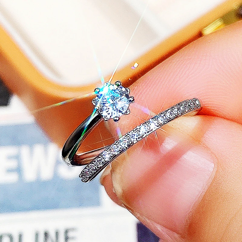 Huitan Luxury Silver Color Open Ring Women Wedding Accessories High Quality AAA Cubic Zirconia Ring Adjustable Fashion Jewelry