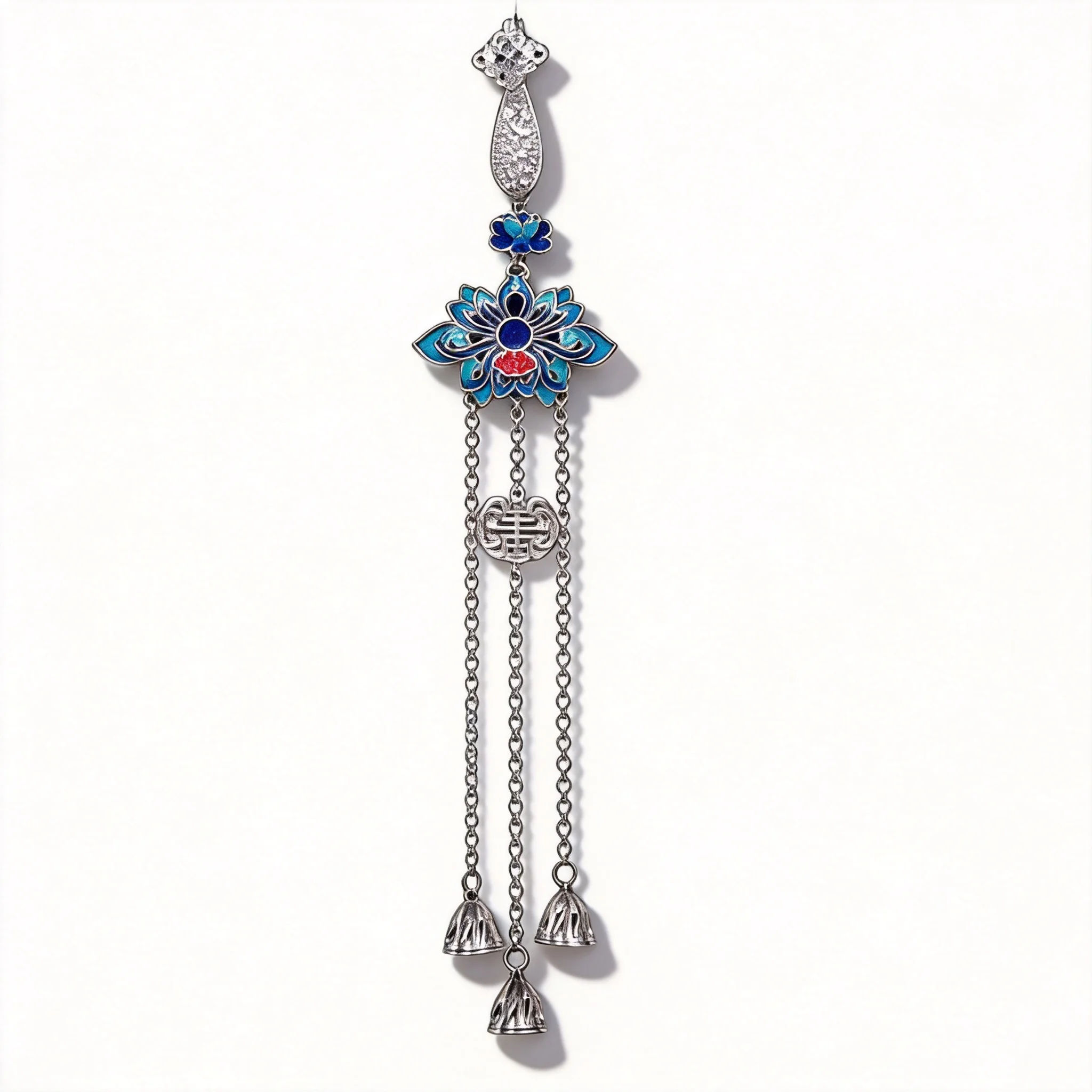 

Chinese Style Lucky Auspicious Enamel Lotus Cheongsam Brooch Pendant Tassel Bell Silver Plated Hanfu Tea Clothing Accessory Bles