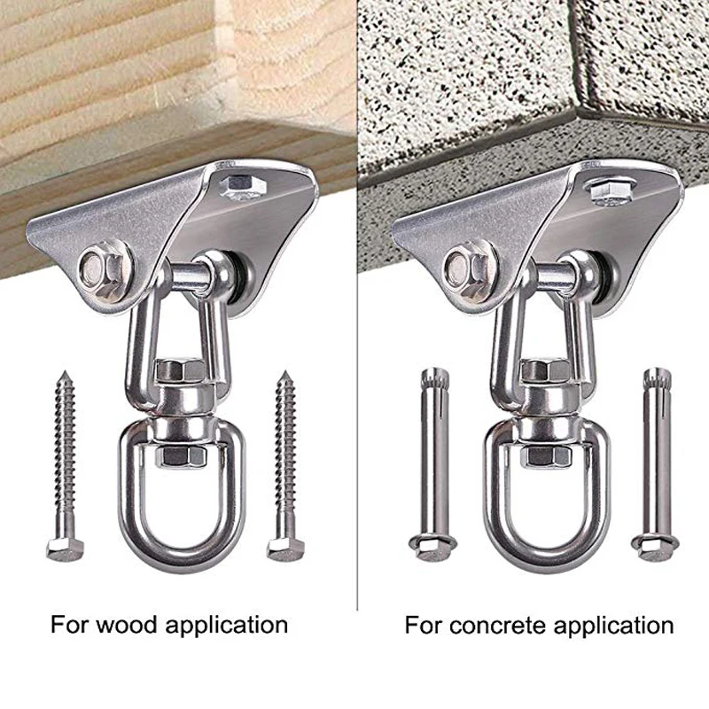 304 Stainless Steel Swing Hanger Swivel Hook for Yoga Playground Swing Sets Porch Wood Concrete Ceiling Silent 1000 Lb Capacity