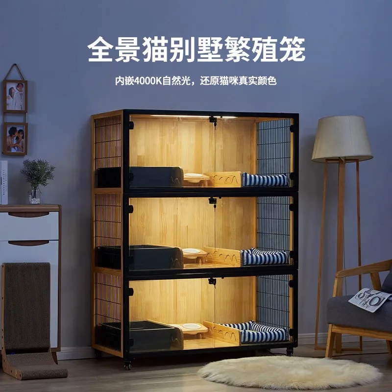 

Panoramic Breeding Cat Cage in Shui Mu Three-story Cat Villa Cat Cage Cat Cabinet Solid Wood Pet Cabinet Customization