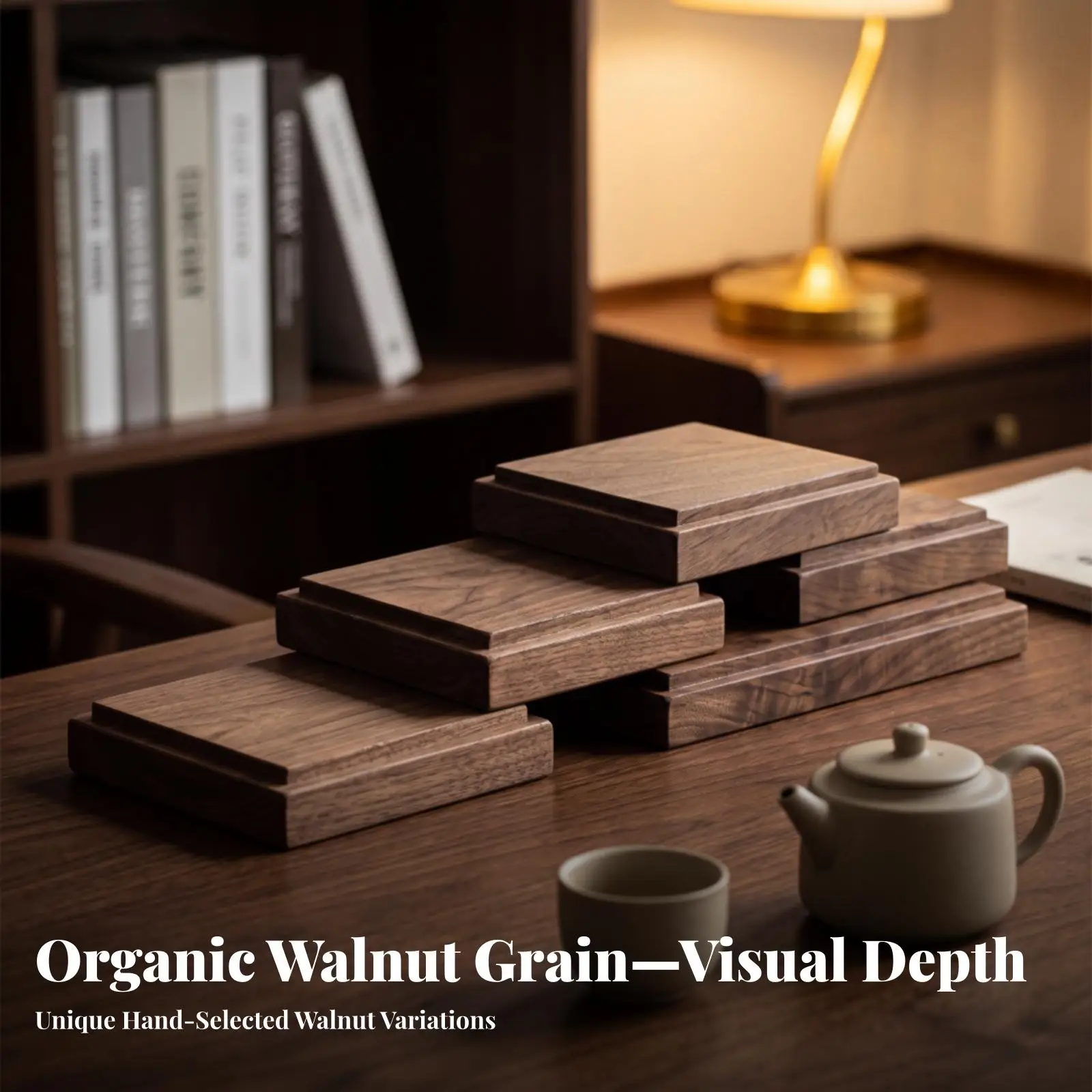 Walnut Display Base Clean Square Display Base Low Silhouette Premium for