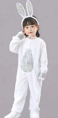 Disfraz de Cosplay de conejo blanco para niños y niñas, ropa de espectáculo de animales de Halloween, vestido de lobo de madera, ropa de baile de conejo de Pascua