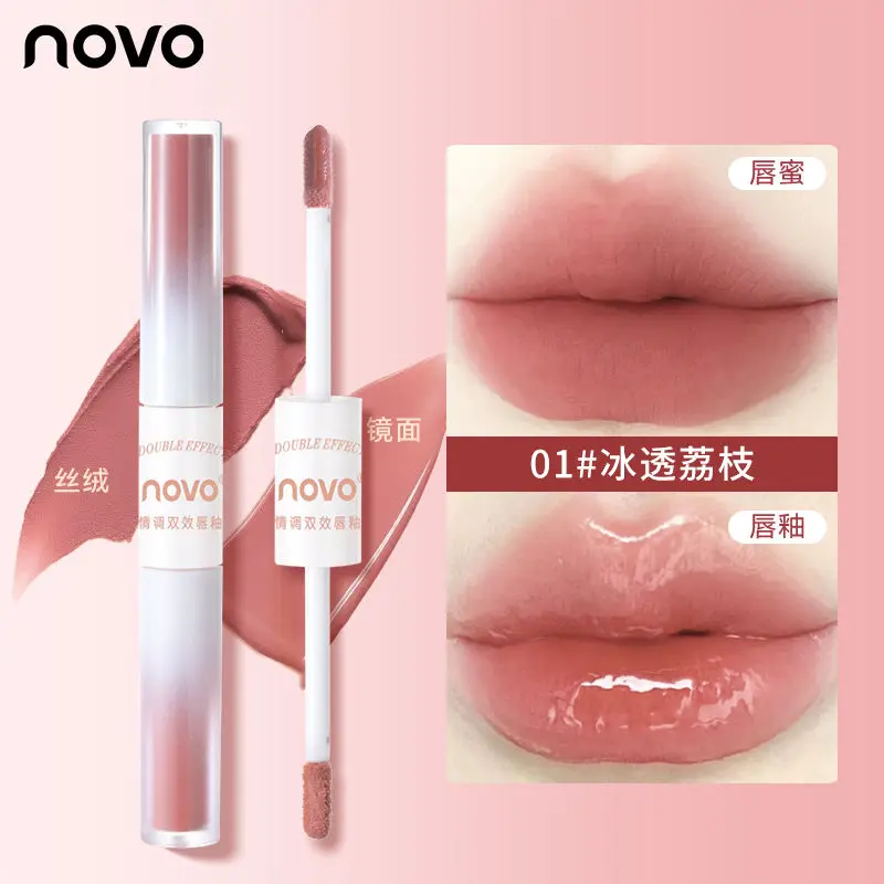 NOVO Double-ended Lip Glaze Long-Lasting Non-Stick CUP Film-forming Mirror ลิปสติก Matte Beauty Lip GLOSS แต่งหน้า Maquiagem