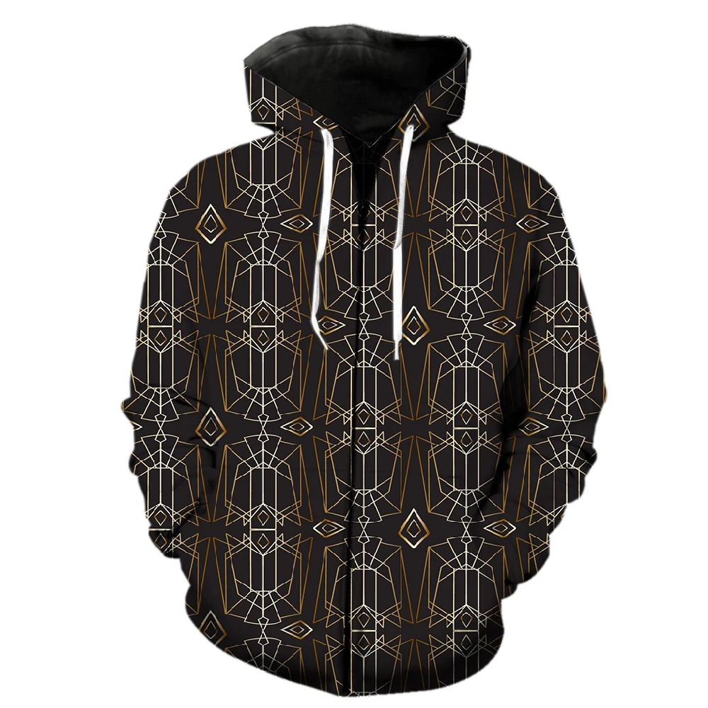 

Abstract Geometric Patterns Men's Zipper Hoodie Tops Fashion Unisex Hip Hop Teens Long Sleeve With Hood Jackets Harajuku Casual