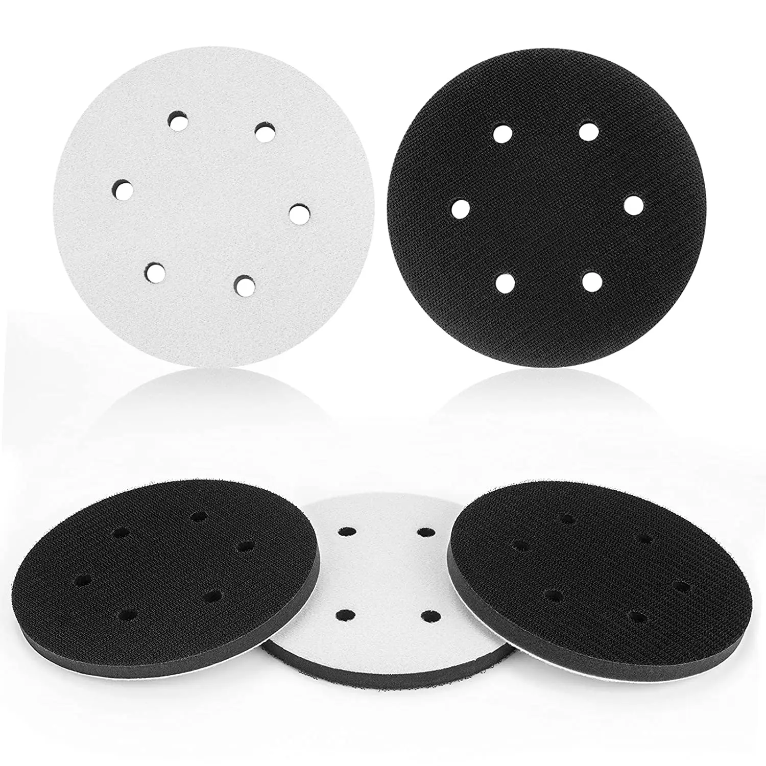 5 Pack 6 Inch 6 Hole Hook and Loop Soft Interface Pad Sponge Cushion Buffing Backing Pads for Orbital Sander Sanding Polishing