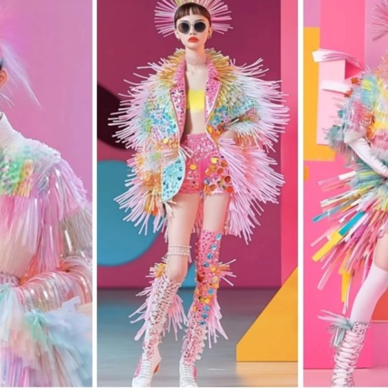 レーザーレインボーキャンディパフォーマンスコスチュームサービス商業パフォーマンストーナメント景勝地服コスプレスーツ