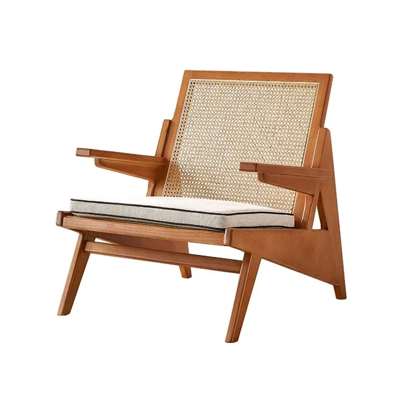 

Wabi Sandy Wind Solid Wood Rattan Sofa Combination Double Retro Chandigarh Leisure Chair