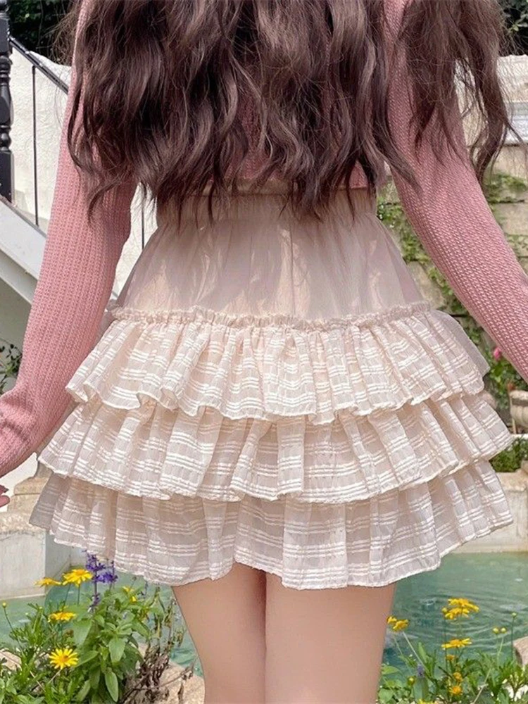 Babados arco doce saias femininas cintura alta bonito japão mini shorts saia moda estilo preppy senhora vestido de baile saia kawaii