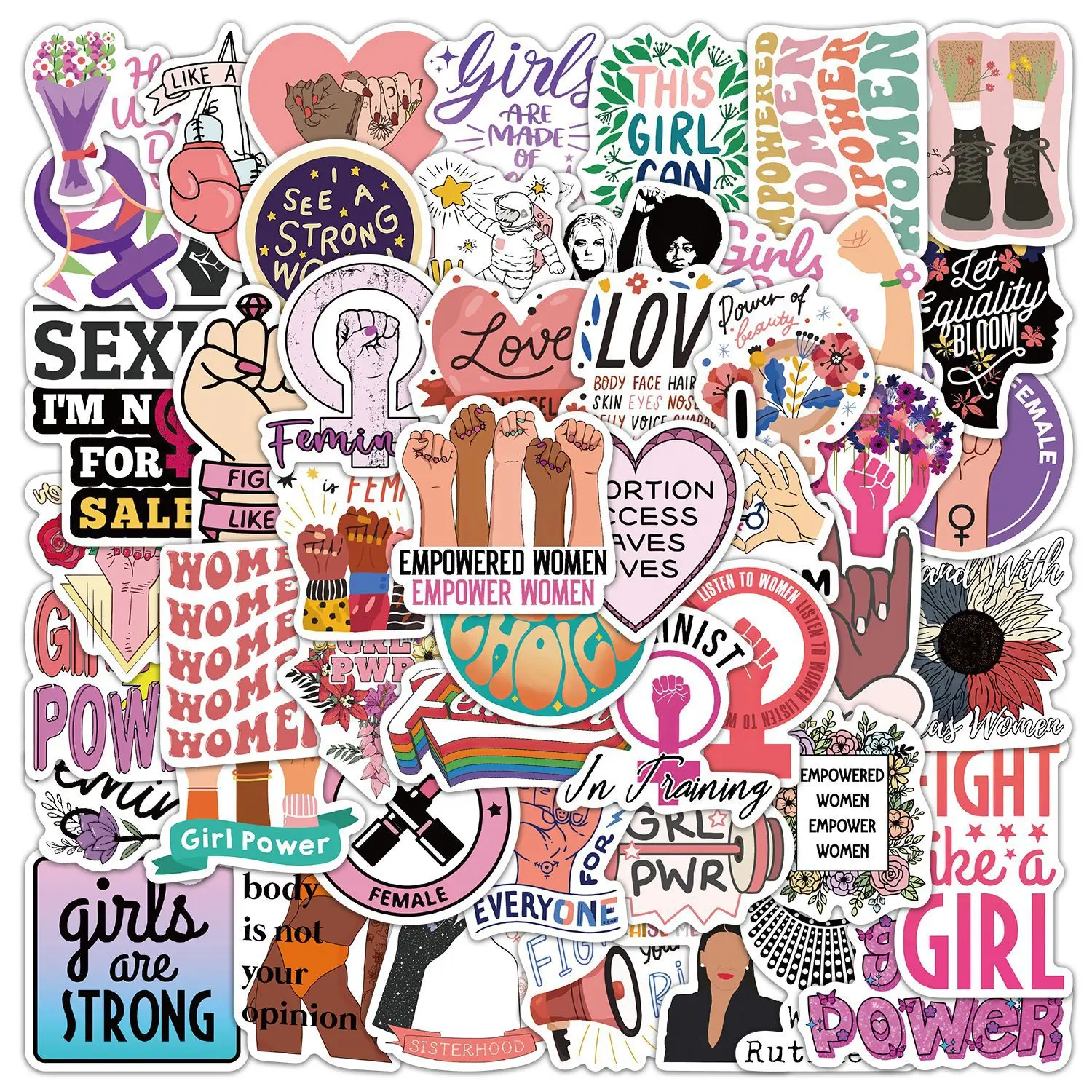 50 Stück feministische Girl-Power-Aufkleber, Frauenrechte-Aufkleber für Kühlschrank, Koffer, Laptop, Auto, Skateboard, Album, Motorrad
