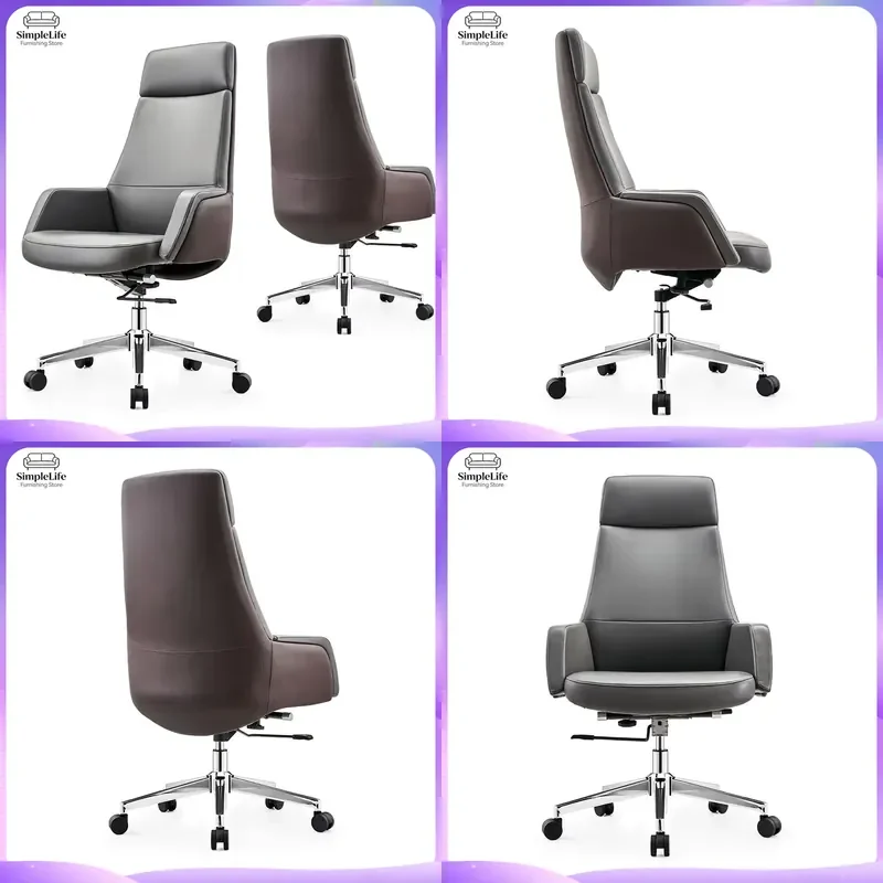 Cadeira de Escritório Ergonômica de Couro com Encosto Alto, Cadeira Executiva para Computador, Cadeira de Luxo para Jogos em Casa, Giratória e Ajustáv