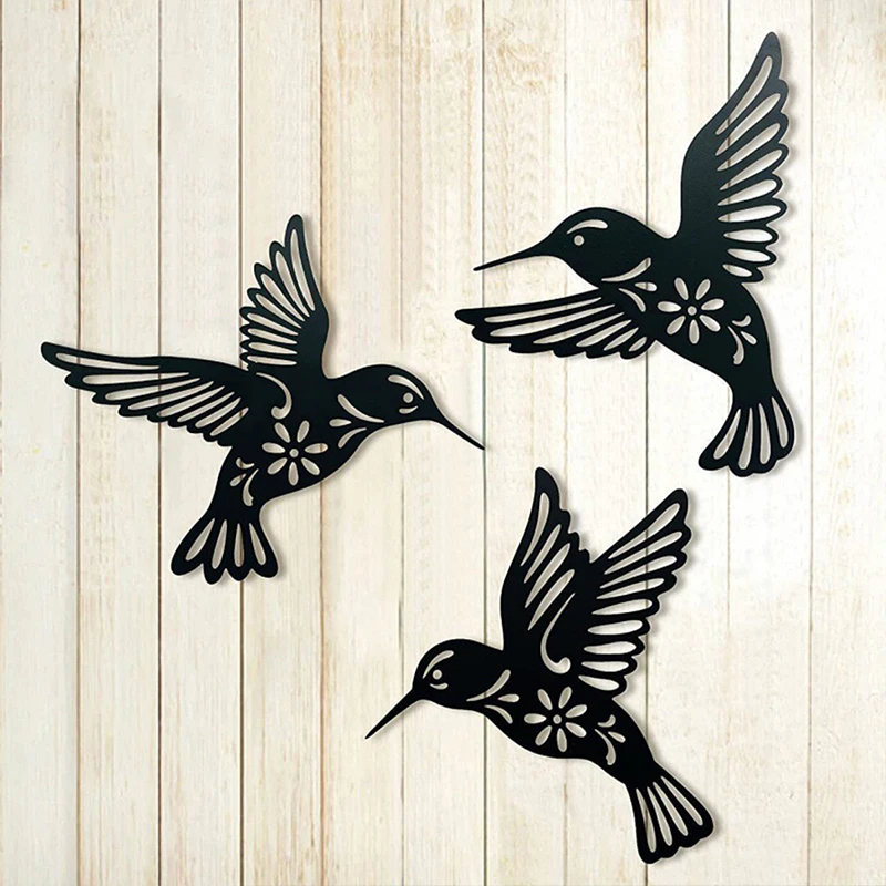 3szt Metal Hummingbird Wall Art Decoration Hollow Out Iron Bird Sculpture Waterproof Wall Hanging Figurines Ornament Home Decor