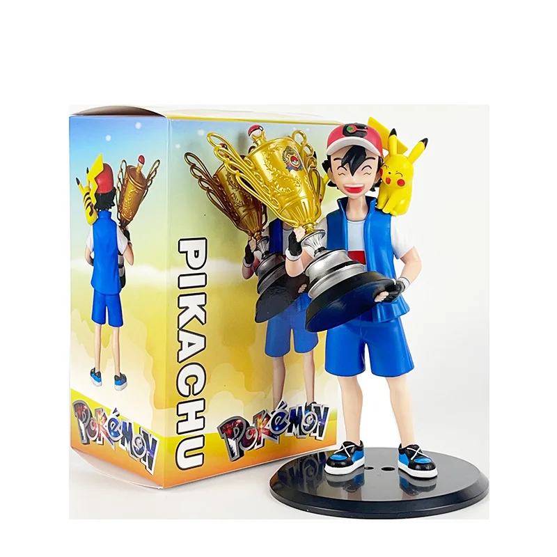 2024 New 18cm Pokemon Pikachu Champion Ash Ketchum Model Cartoon Characters Around Pvc Collection Model Desktop Ornaments Gifts