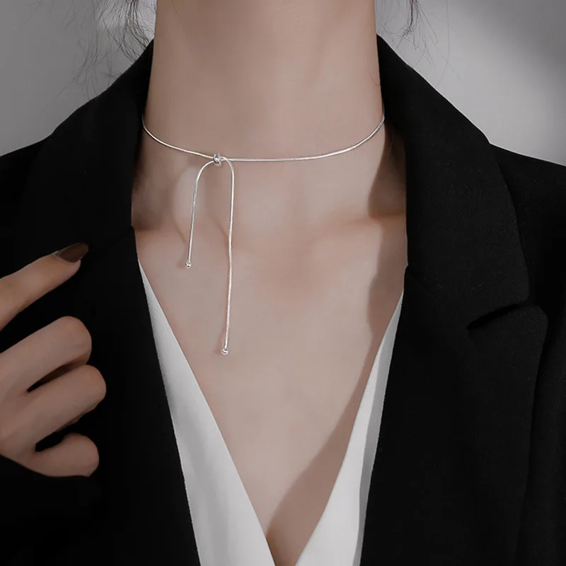 Fashion Silver Color Snake Chain Necklace Female Clavicle Chain Adjustable Short Style Fashion Simple Party Decoration