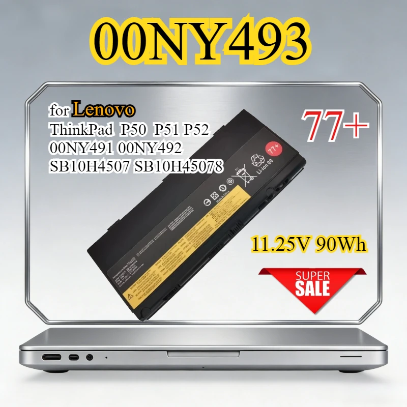 

Аккумулятор для ноутбуков Lenovo ThinkPad P50 P51 P52 (00NY493, 00NY491, 00NY492, SB10H4507, SB10H45078, SB10H45075, 76, 77), 11.25В, 8000мАч