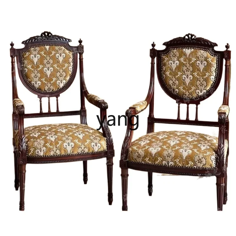 

Lmm solid wood carving flower leisure chair old retro armchair dining chair