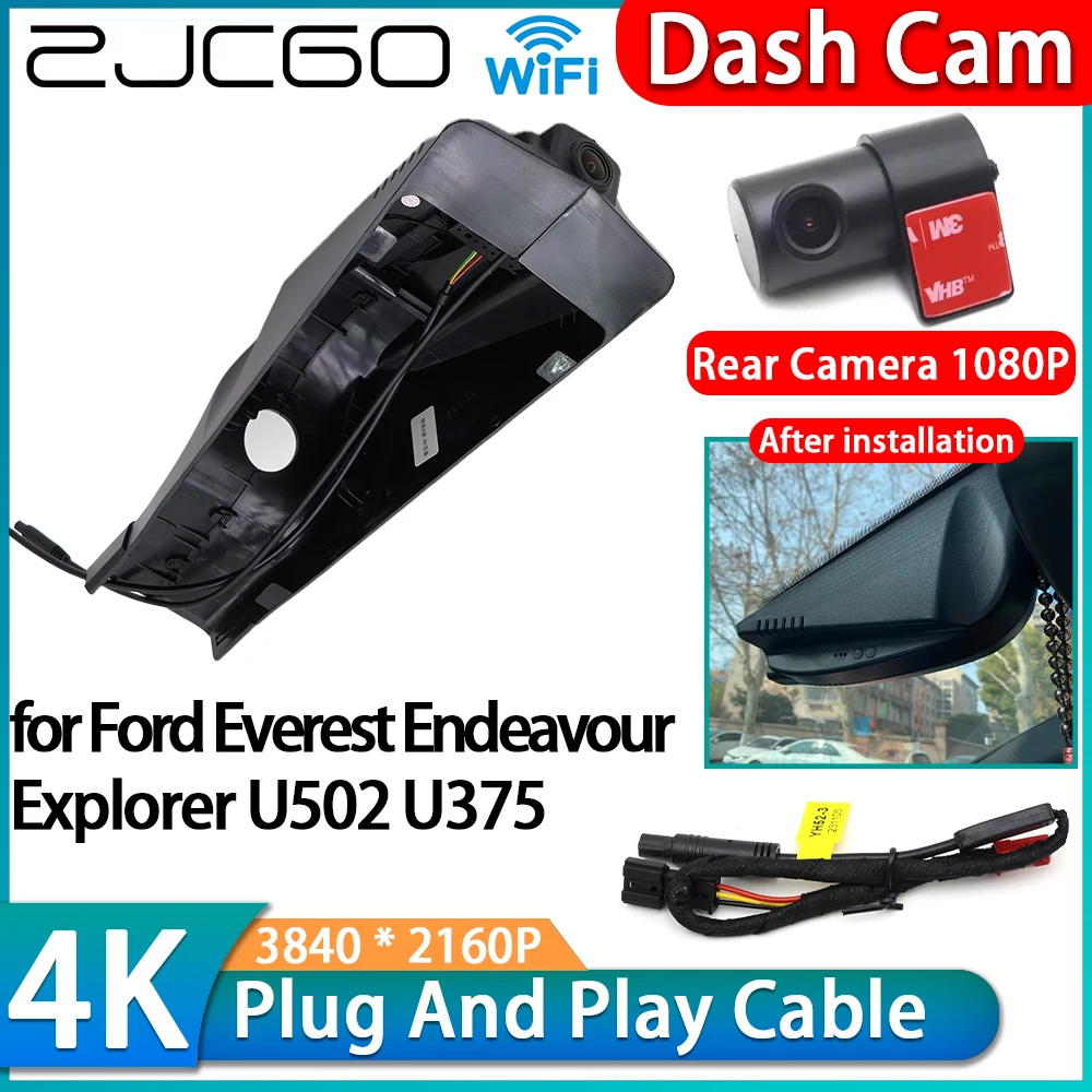 ZJCGO for Ford Everest Endeavour Explorer U502 U375 Wil 4K Wifi DVR IMX335 Video Recorder Dash Cam Front Rear Camera Plug & Play