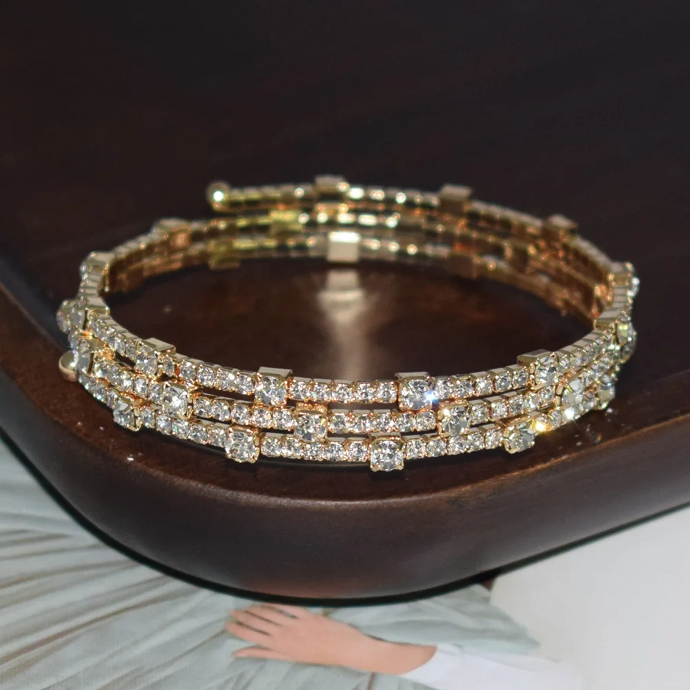 Luxury Fashion Crystal Microinlaid Zircon 3-Layer Bracelet for Women Bangles Valentines Day Gift Party Jewelry pulseras mujer