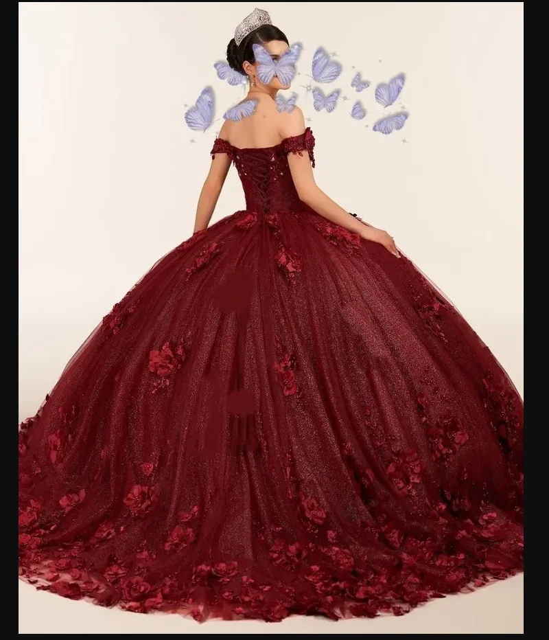 Блестящие бисерные блестки бордовые бальные платья Quinceanera платья Милая шея кружевные аппликации платья для выпускного вечера со шлейфом Sweet 15. Dr